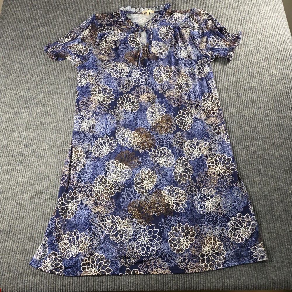 Joie De Vivre Blue Floral Medallion Ruffle‎ Neck Shift Dress Plus Size 3X NWT